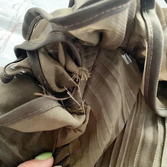 Zoommoney Ruffled Pleated Long Sleeve Stretchy Sheer Blouse in Brown M - Picture 6 of 12